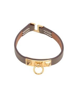 Hermes Mini Rival Leather Bracelet Etoupe Bangle